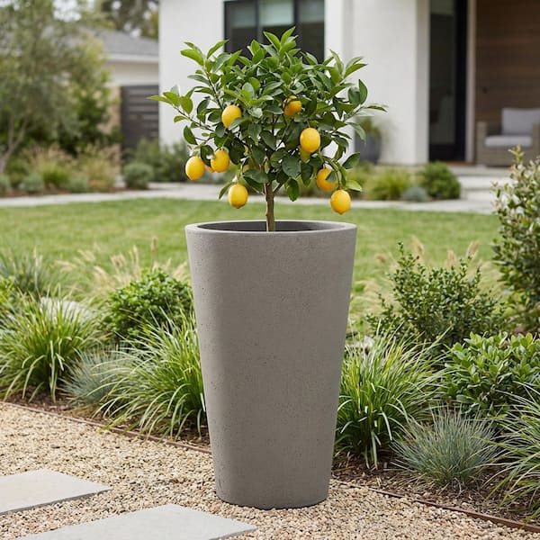 Algreen 30 in. Tall Crete Plastic Planter, Warm Gray 89818 - The