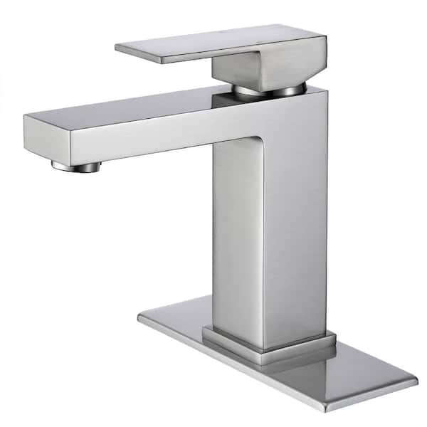 Single Handle Single Hole Bathroom Sink Faucet with Deck Plate in Spot Resistant Brushed Nickel