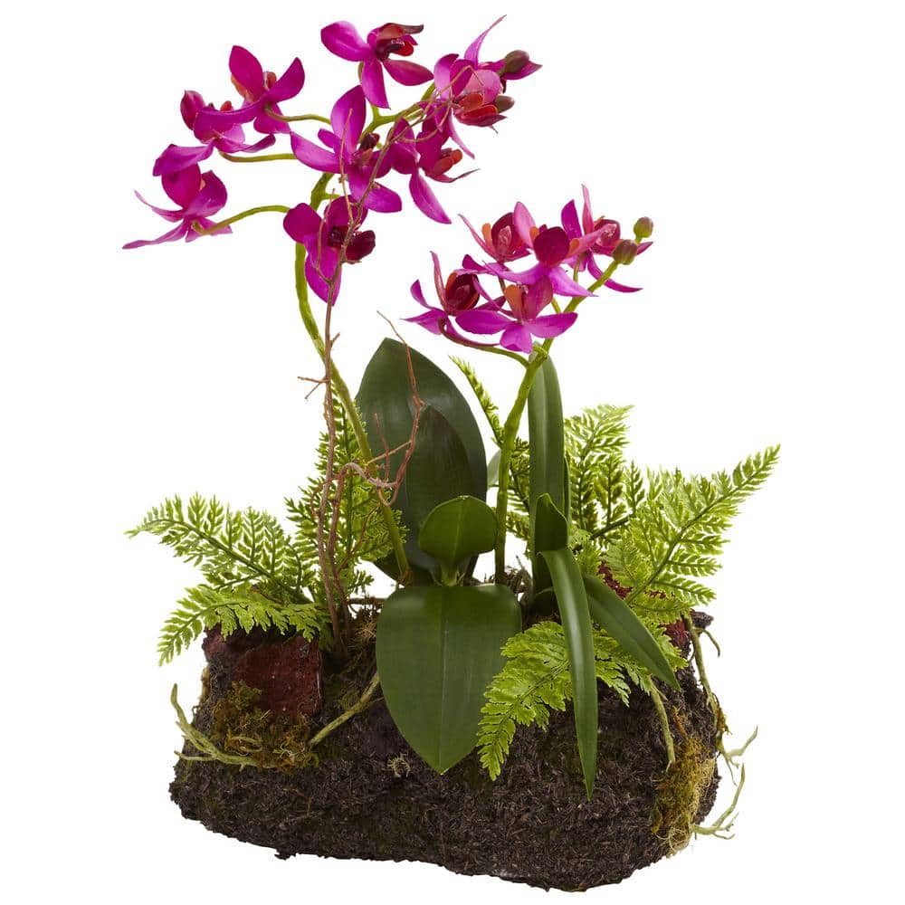 13" White and Purple Potted Orchid Tabletop Arrangement