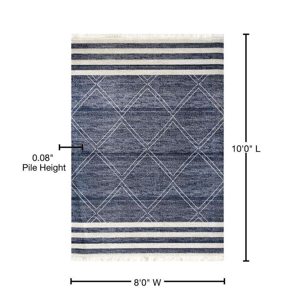 Reversible Coastal Blue 8' x 10' Easy-Care Synthetic Area Rug