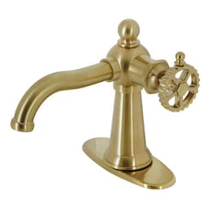 Fuller Single-Handle Single Hole Bathroom Faucet with Push Pop-Up and Deck Plate in Brushed Brass