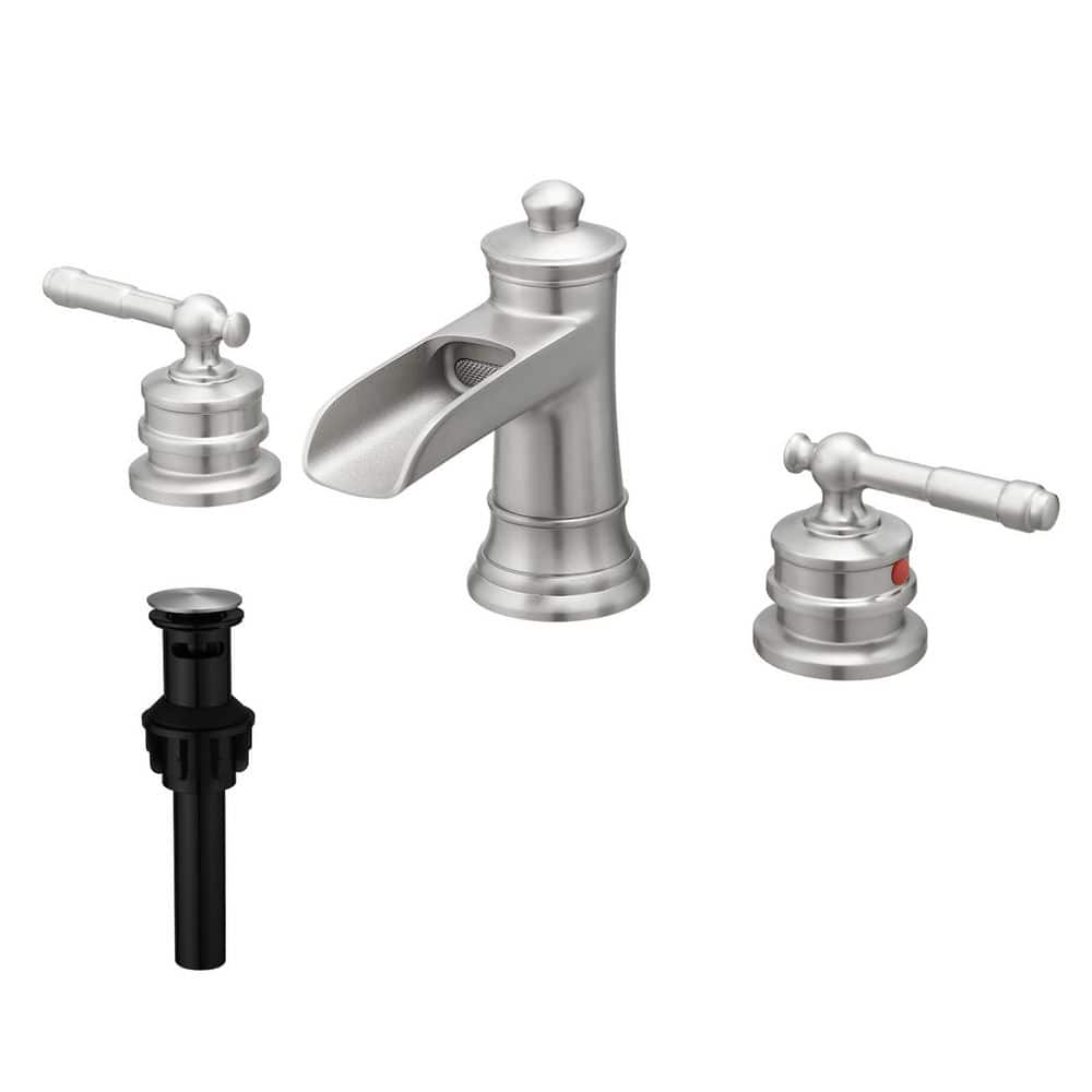 8 in. Widespread Double Handle Waterfall Bathroom Sink Faucet with Pop-up Drain in Brushed Nickel price history on PriceWatchPro