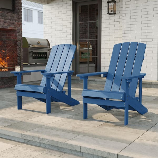JOYESERY Navy Blue HIPS Plastic Weather Resistant Adirondack Chair for Outdoors (2-Pack)