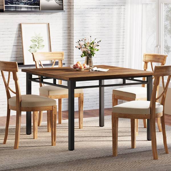 BYBLIGHT Roesler Brown and Black Wood 39.4in. 4 Leg Dining