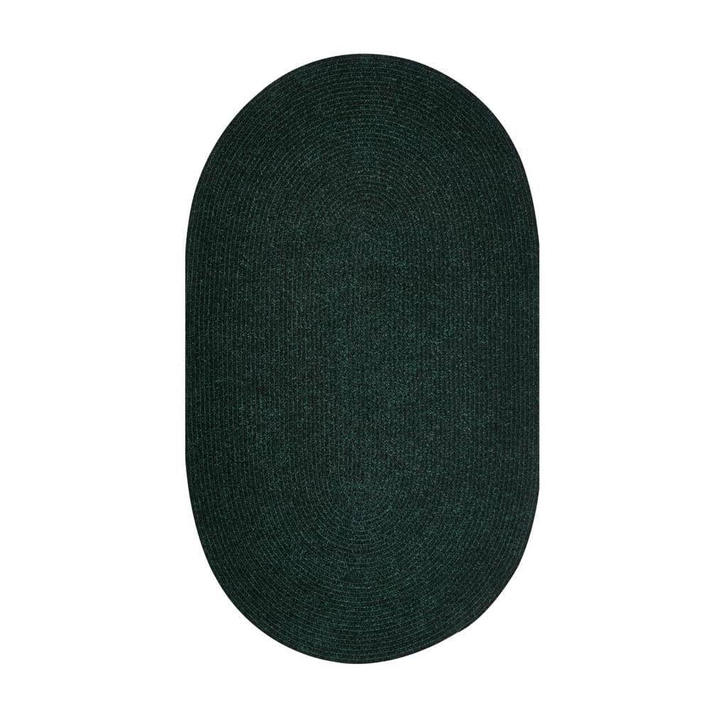Emerald Green Oval Braided Reversible Synthetic Rug, 30" x 50"