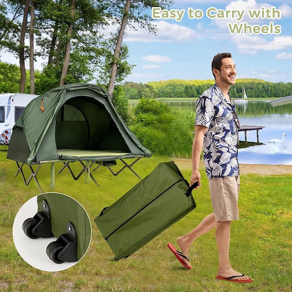 HONEY JOY 2-Person Folding Camping Tent Cot Outdoor Elevated Tent  w/External Cover Gray TOPB005514 - The Home Depot