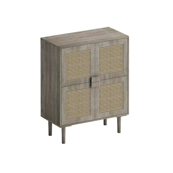 31.5 in. W x 15.75 in. D x 38.98 in. H Gray Linen Cabinet with 4-Doors and 8 Storage Spaces for Living Room, Hallway