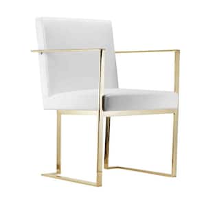White and Gold Faux Leather Merml Frame Dining Armchair