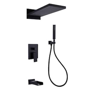 Single-Handle 2-Spray Wall Mount Tub and Shower Faucet 4.4 GPM Waterfall Shower System in. Matte Black Valve Included
