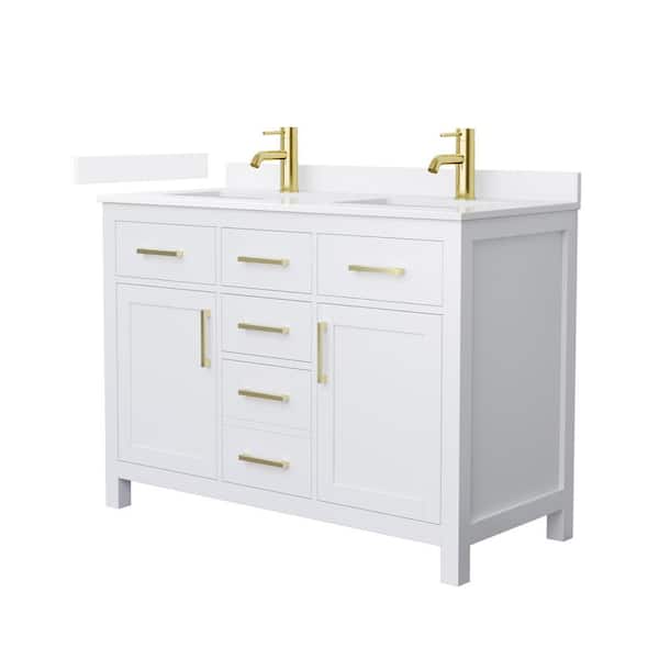 Wyndham Collection Beckett 48 in. Double Freestanding White Bath Vanity with White Quartz Top (Assembled)