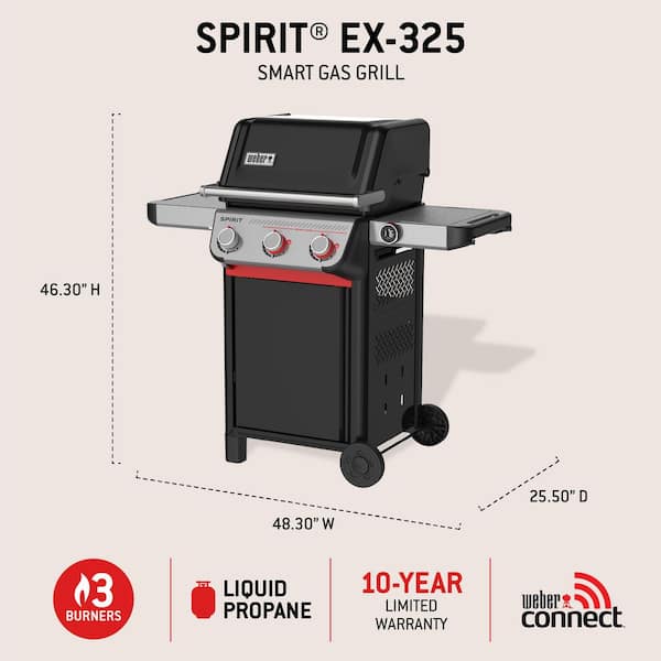 Weber Spirit Smart EX-325 3-Burner Propane Gas Grill in Black with