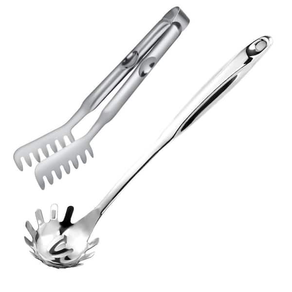 Stainless Steel Spaghetti Spoon and Tong Set with Non-Stick and Ergonomic Design for Kitchen and Spaghetti (2-Pack)