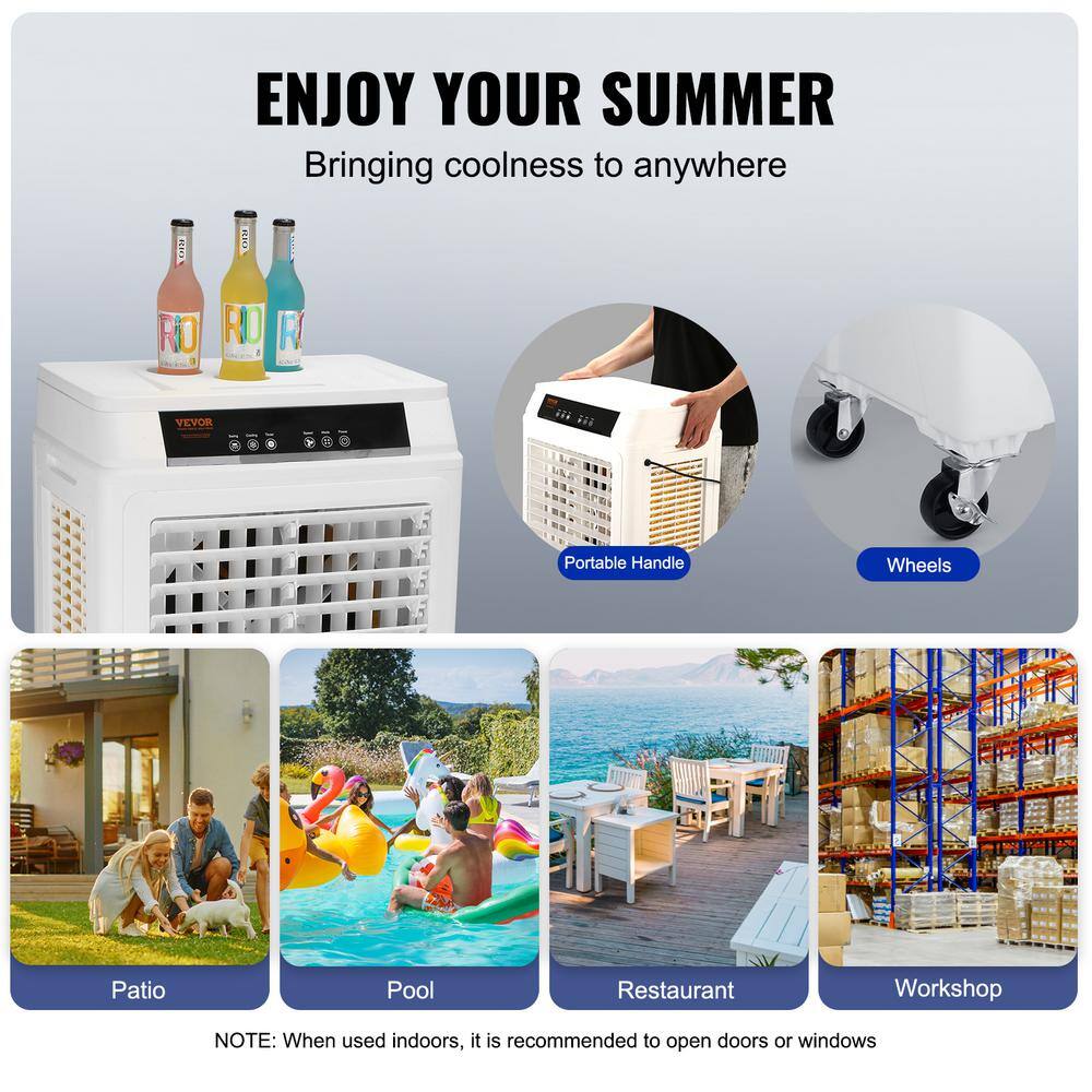 VEVOR 3100 CFM White Portable Evaporative Air Cooler with Remote Control