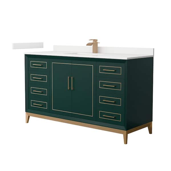 Wyndham Collection Marlena 60 in. W x 22 in. D x 35.25 in. H Single Bath Vanity in Green with White Quartz Top