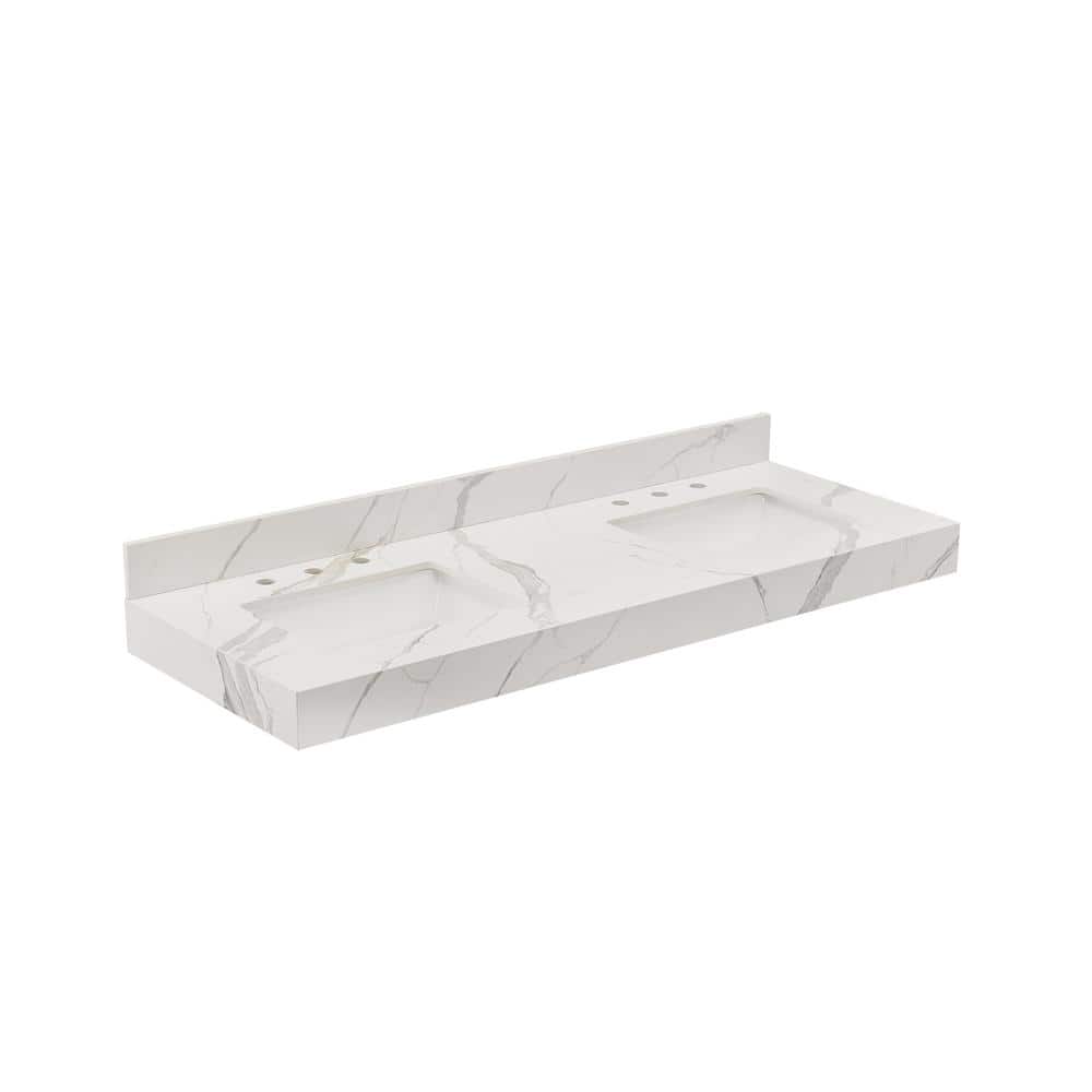 Calacatta White Composite Double Vanity Top with Sinks