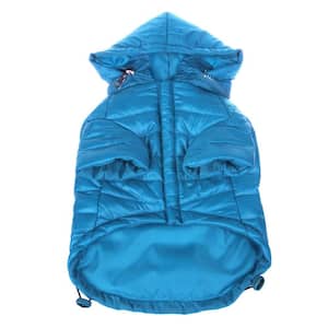 Medium Ocean Blue Lightweight Adjustable Sporty Avalanche Dog Coat with Removable Pop Out Collared Hood