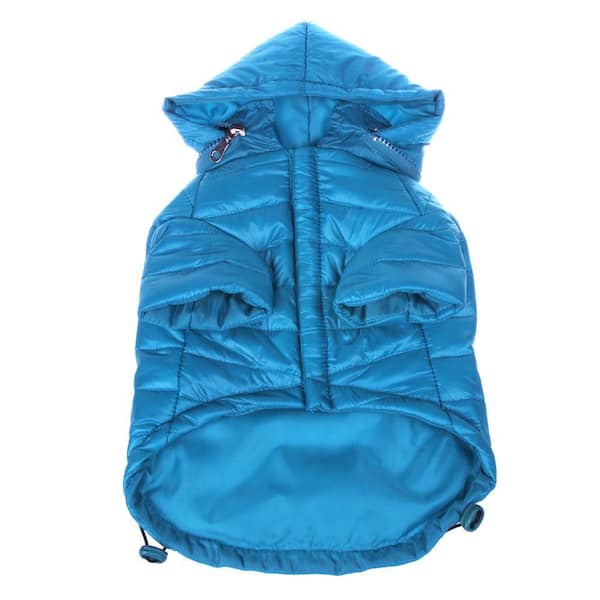PET LIFE Medium Ocean Blue Lightweight Adjustable Sporty Avalanche Dog Coat with Removable Pop Out Collared Hood