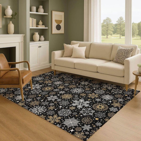 Mayfield Premium Machine Washable Abstract AMF1823 Black 3 ft. x 4 ft. Area Rug