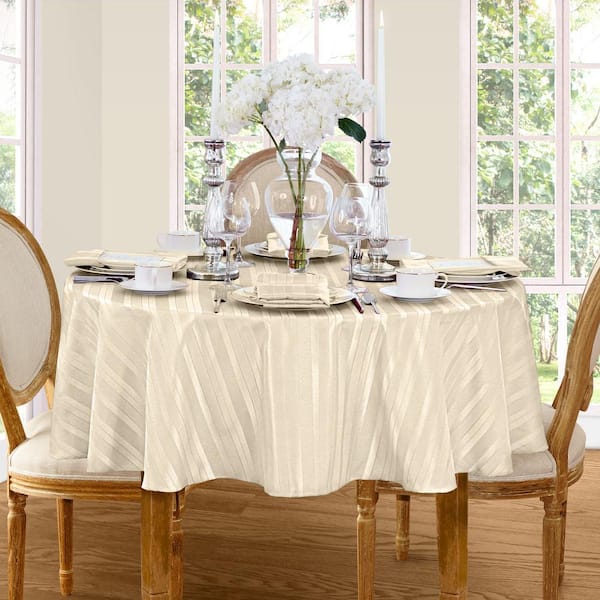 Denley Stripe Jacquard Tablecloth, Ivory - 70"W x 70"L Round
