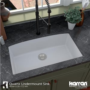 Undermount Quartz Composite 32 in. Single Bowl Kitchen Sink in White