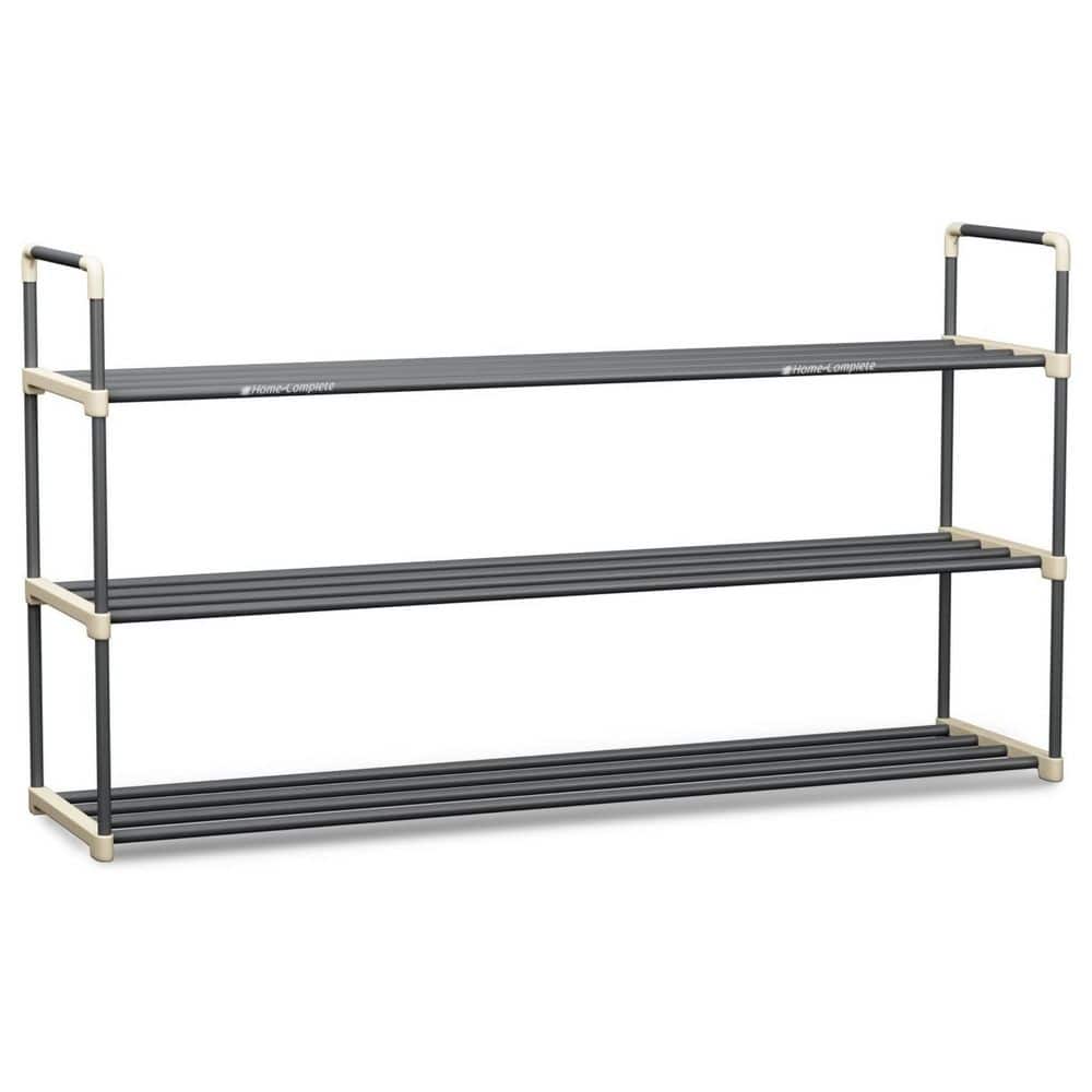 HOME-COMPLETE 21.2 H 18-Pair 3-Tier Gray Plastic Shoe Rack