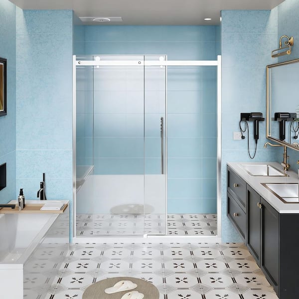 58.5 in.-60 in. W x 72 in. H Sliding Semi-Frameless Shower Door in Chrome with Thick Clear Glass