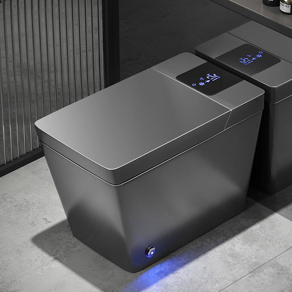 FAMYYT OnePiece 1.5 GPF Single Flush Modern Elongated Smart Toilet in Antique Gray, Seat