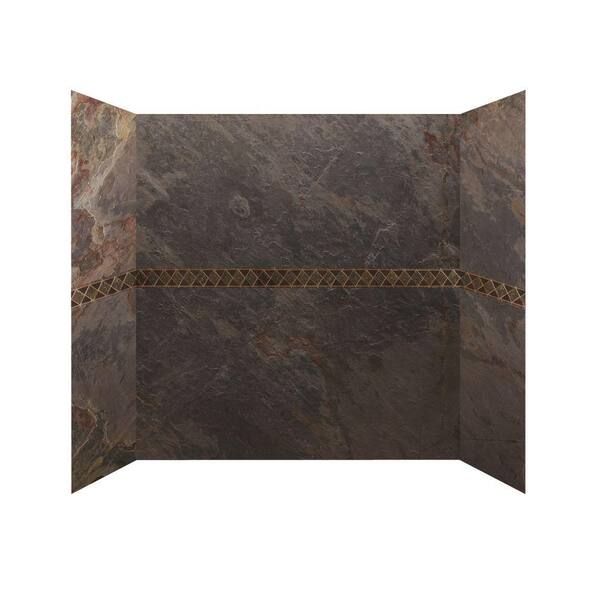 SoterraSlate 30 in x 60 in. x 64 in. 4 Panel Tub Surround with Design Strips in Multi-Color-DISCONTINUED