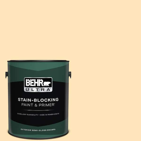 BEHR ULTRA 1 gal. #BIC-28 Butter Creme Semi-Gloss Enamel Exterior Paint & Primer