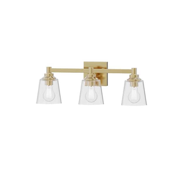 Montford 21.75 in. Plug and Play 3-Light Plated Gold Vanity Light with SkyPlug