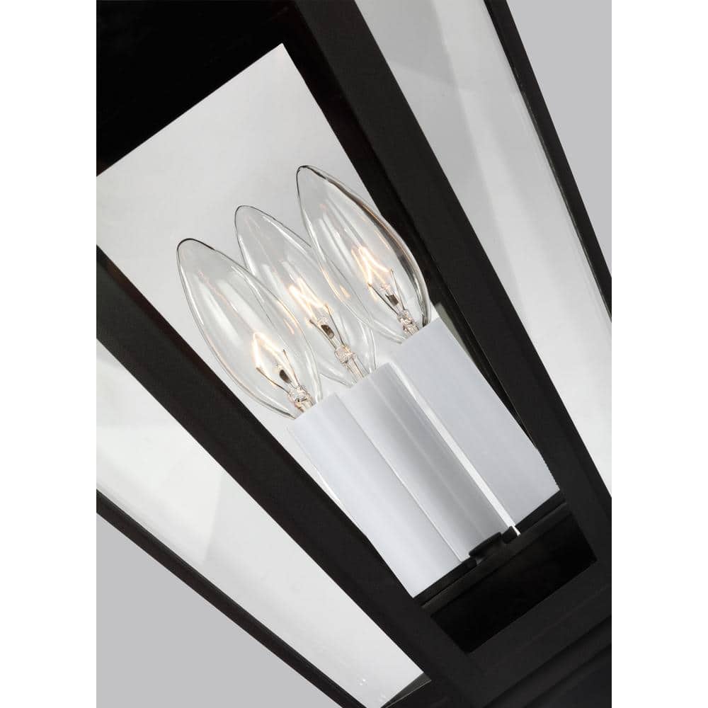 Black Cast Aluminum 4-Light Outdoor Post Lantern with Clear Glass Panels
