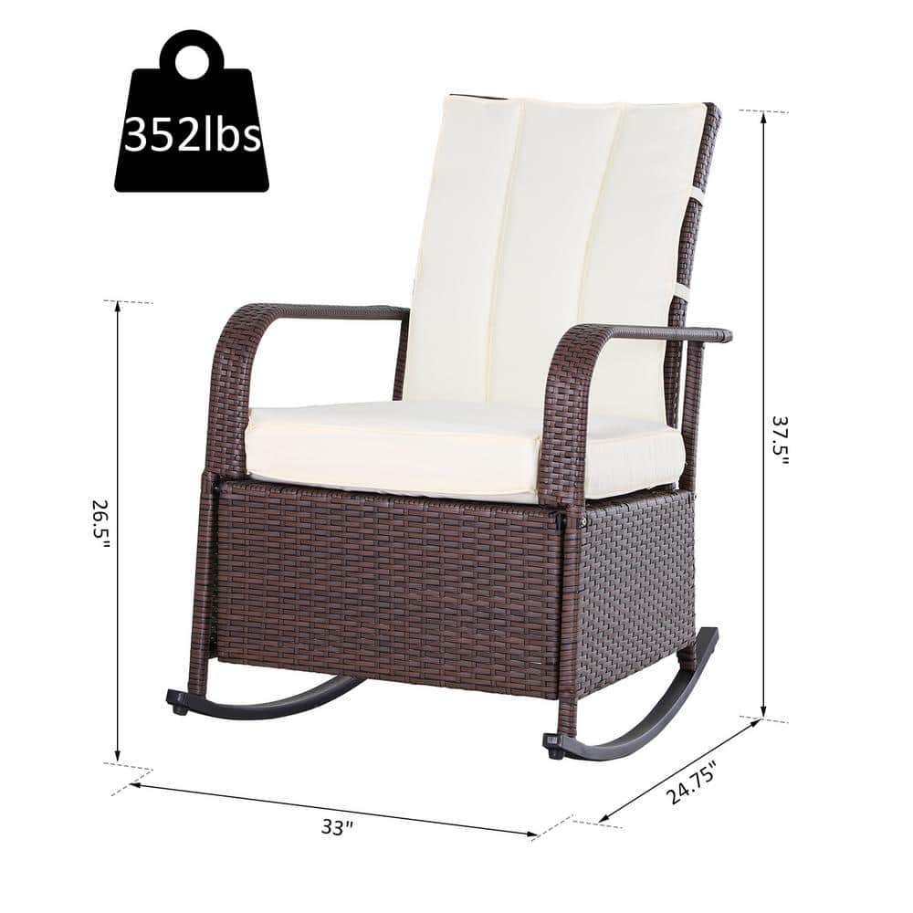 Luxury Beige PE Rattan Outdoor Reclining Rocker with Cushions