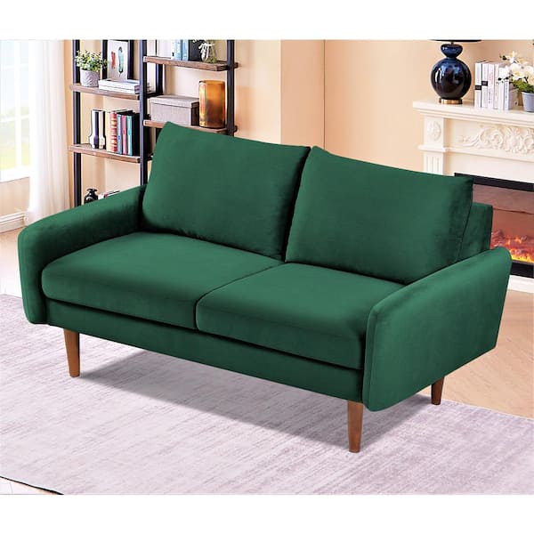 US Pride Furniture Valarie 58 in. Green Velvet 2-Seater Loveseat with Tapered Legs