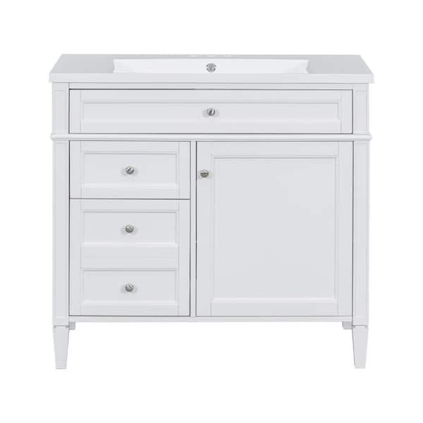 EPOWP 36 in. W x 17.87 in. D x 33 in. H Single Sink Freestanding Bath Vanity in White with White Resin Top and Storage Cabinet