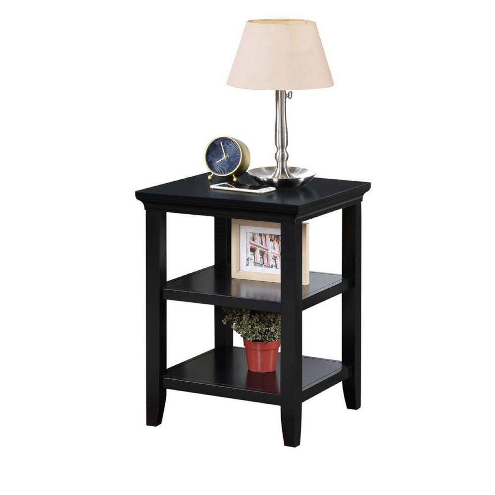 Tribeca Solid Wood Black Square End Table with Shelves