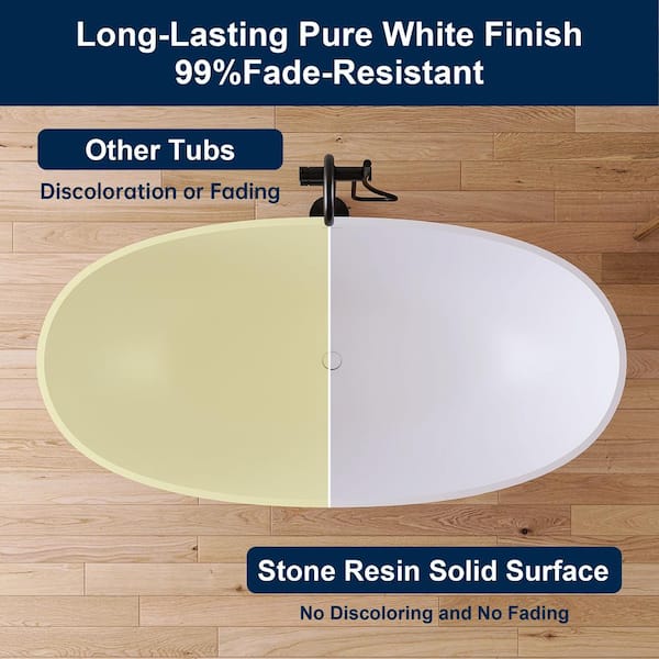 Eaton 61 in. x 30 in. Stone Resin Solid Surface Flatbottom Freestanding Soaking Bathtub in White Inside and Gold Outside