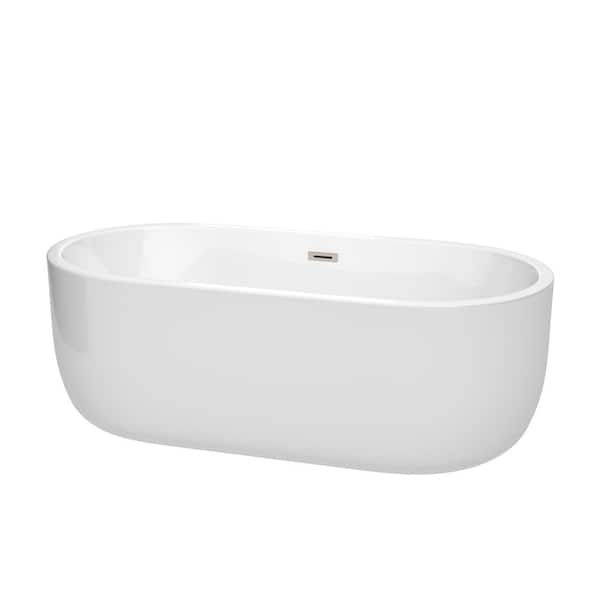 Wyndham Collection Juliette 5.6 ft. Acrylic Flatbottom Non-Whirlpool Bathtub in White with Brushed Nickel Trim