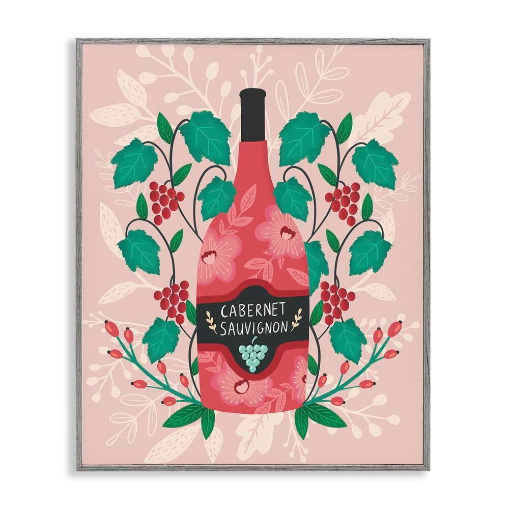 Classic Floral Wine Bottle by Louise Allen Designs Gray Framed Food Giclee Art Print 30 in. x 24 in. price history on PriceWatchPro