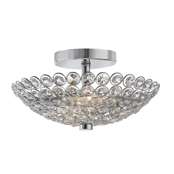 Home Decorators Collection Barclay 2-Light Chrome and Crystal Flush Mount