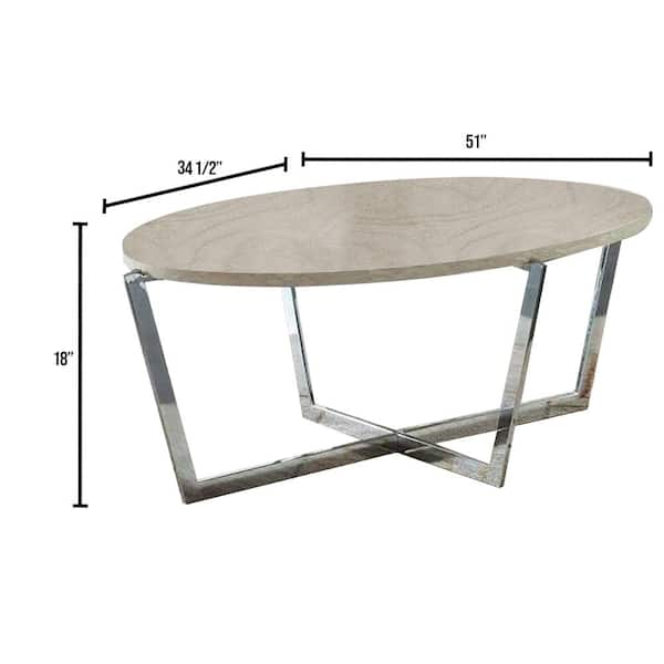 Madisyn 51 in. White/Chrome Large Oval Wood Coffee Table