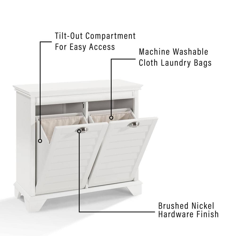White MDF and Birch Veneer Dual Compartment Laundry Hamper