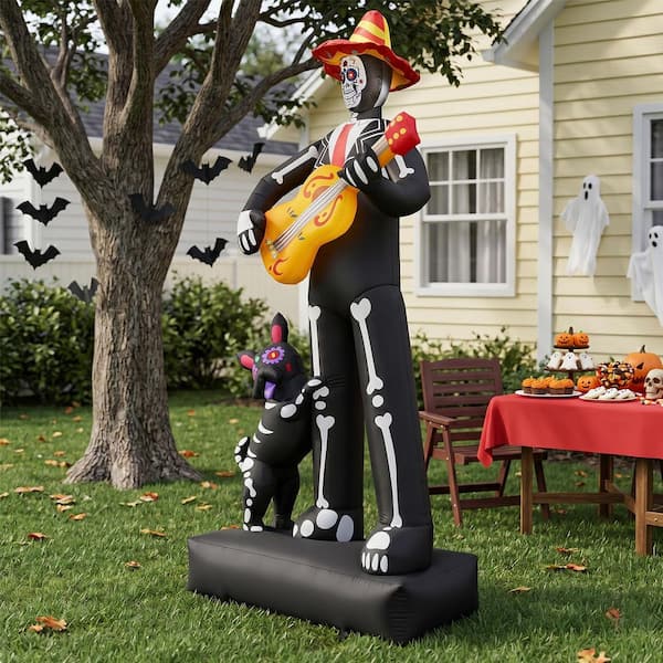 Karl home 7.2 ft. LED Inflatable Skeleton Playing Guitar with Dog