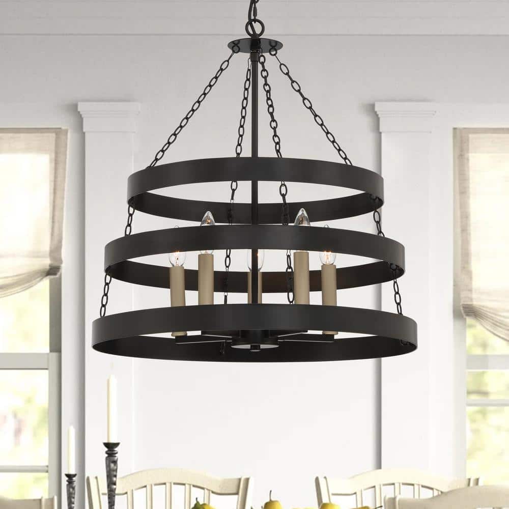 Classic Black 5-Light Candle Style Wagon Wheel Chandelier
