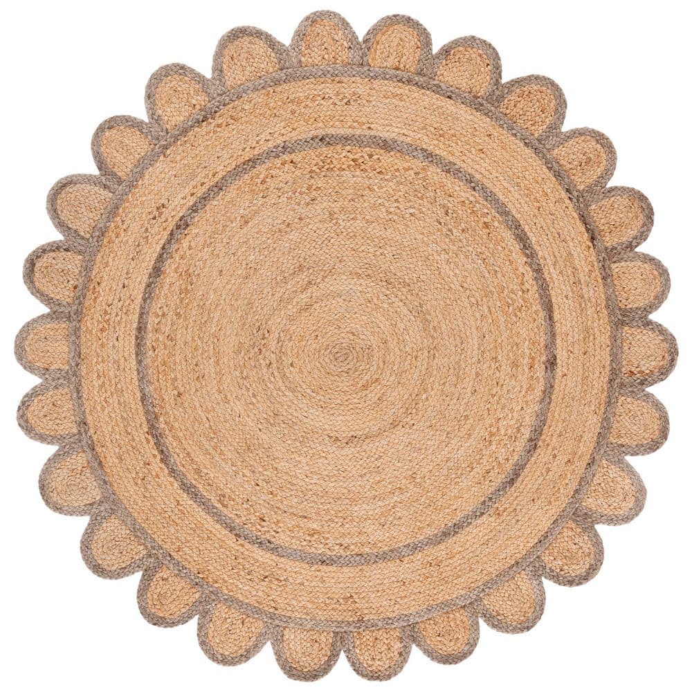 Natural Fiber 6 ft. x 6 ft. Natural/Gray Floral Border Woven Round Area Rug price history on PriceWatchPro