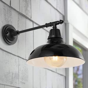 Wallace 12.25 in. Black 1-Light Farmhouse Industrial Indoor/Outdoor Iron LED Victorian Arm Outdoor Sconce