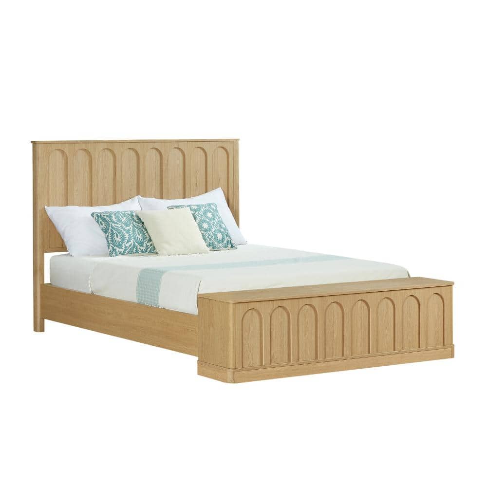 Oak Wood Queen Platform Bed Frame with Hydraulic Storage Bench, Mid-Century Modern Arched Panel Design, No Box Spring price history on PriceWatchPro