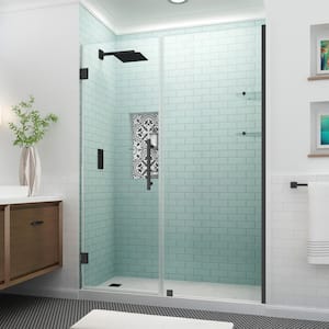 Belmore GS 52.25 in. to 53.25 in. x 72 in. Frameless Hinged Shower Door with Glass Shelves in Matte Black