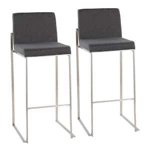 Fuji 31 in. Charcoal Fabric and Stainless Steel Metal High Back Bar Stool (Set of 2)