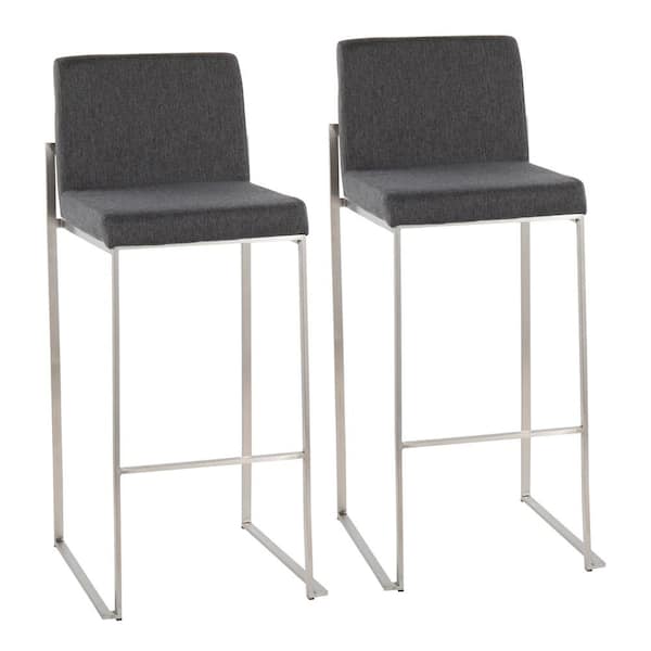 Lumisource Fuji 31 in. Charcoal Fabric and Stainless Steel Metal High Back Bar Stool (Set of 2)