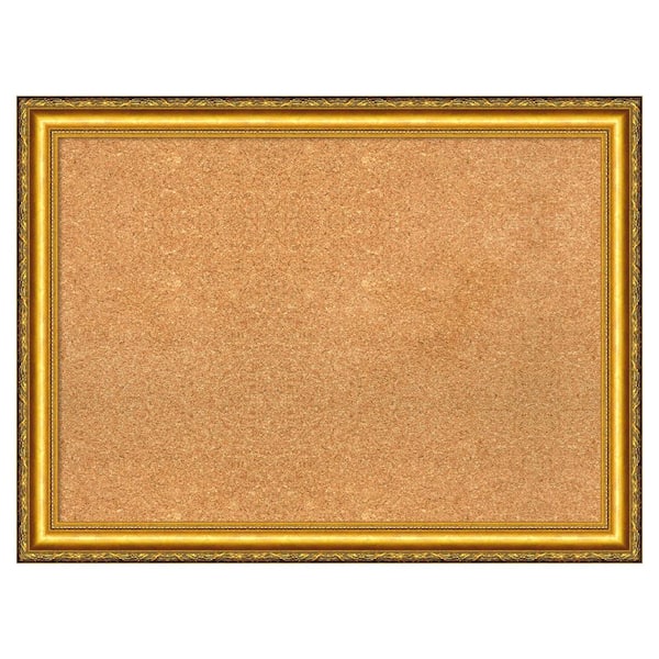 Amanti Art Colonial Embossed Gold Wood Framed Natural Corkboard 32 in. x 24 in. Bulletin Board Memo Board